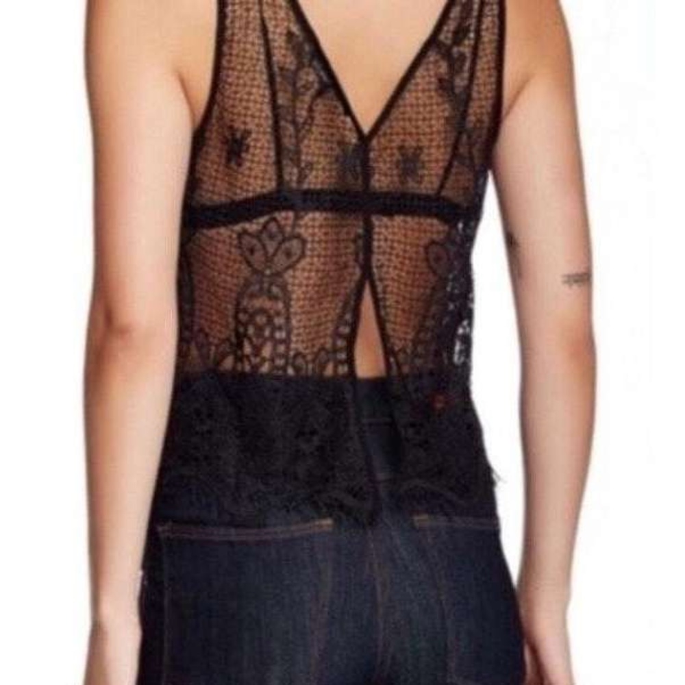 NWT House of Harlow 1960 Black Lace Crochet Slit Back Tank Top Boho Sz XS - Picture 3 of 9